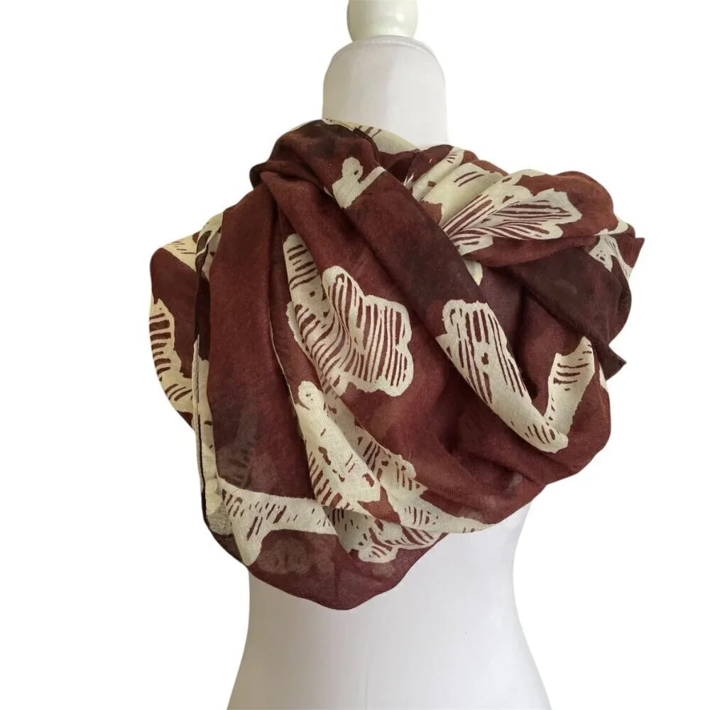 Batik Cherry Blossom Scarf Brown Cream